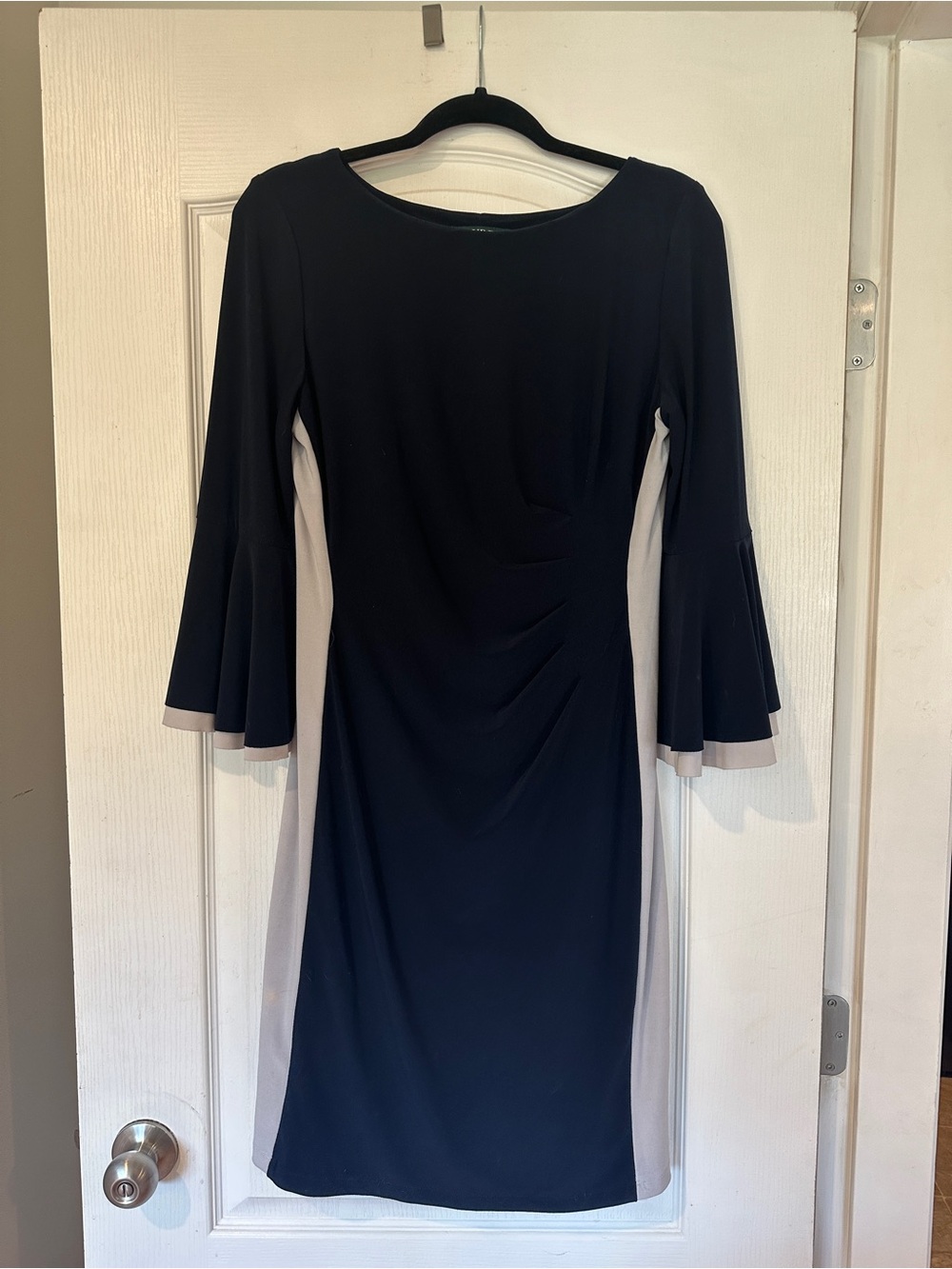 Ralph Lauren Black Dress with Gray Side Panels and Bell Sleeves